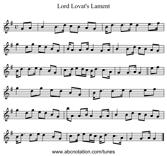 Lord Lovat's Lament - staff notation