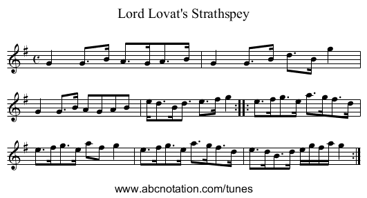 Lord Lovat's Strathspey - staff notation