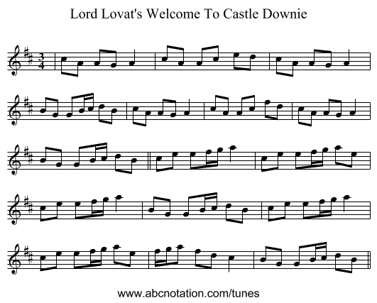 Lord Lovat's Welcome To Castle Downie - staff notation