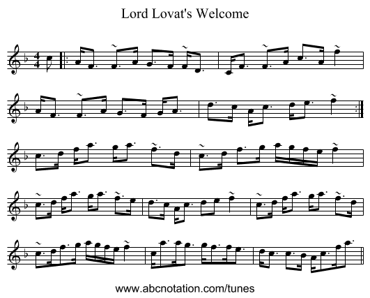 Lord Lovat's Welcome - staff notation