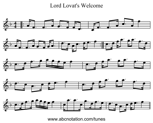 Lord Lovat's Welcome - staff notation