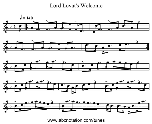 Lord Lovat's Welcome - staff notation