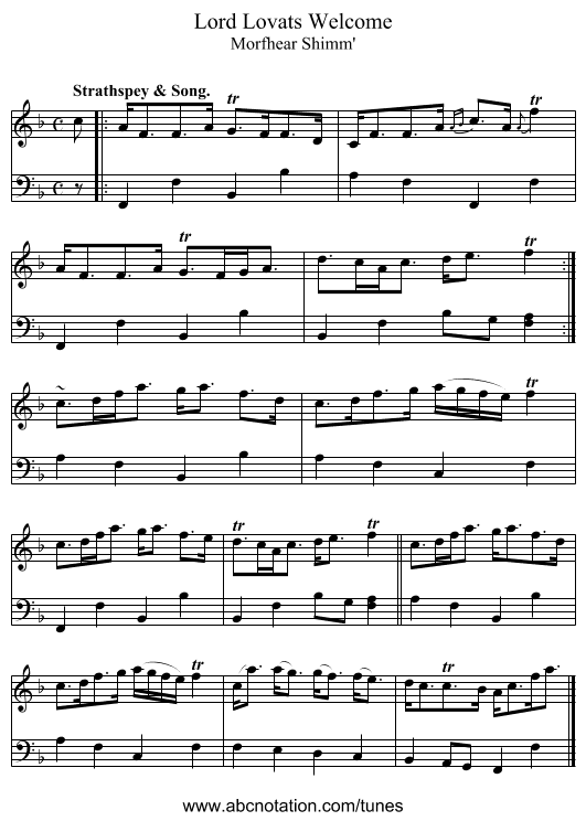 Lord Lovats Welcome - staff notation