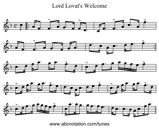 Lord Lovat's Welcome - staff notation