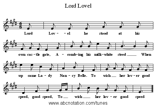 Lord Lovel - staff notation