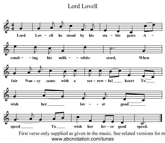 Lord Lovell - staff notation
