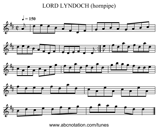 LORD LYNDOCH (hornpipe) - staff notation
