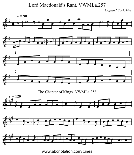 Lord Macdonald's Rant. VWMLa.257 - staff notation