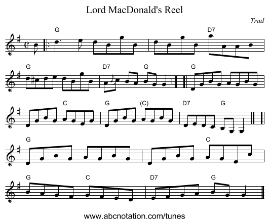 Lord MacDonald's Reel - staff notation