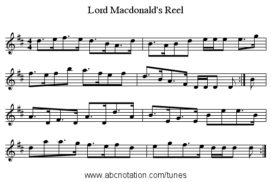 Lord Macdonald's Reel - staff notation