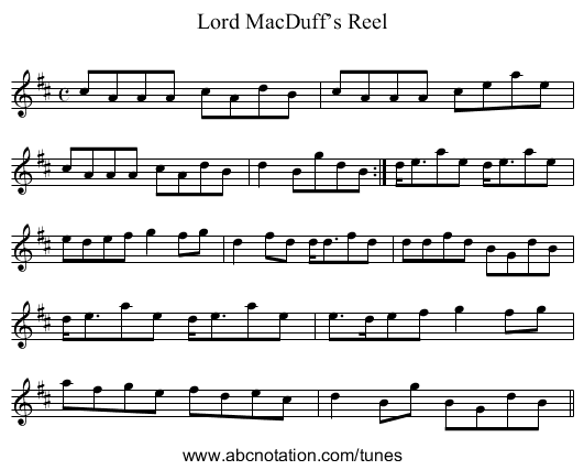 Lord MacDuff’s Reel - staff notation