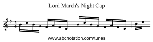 Lord March's Night Cap - staff notation