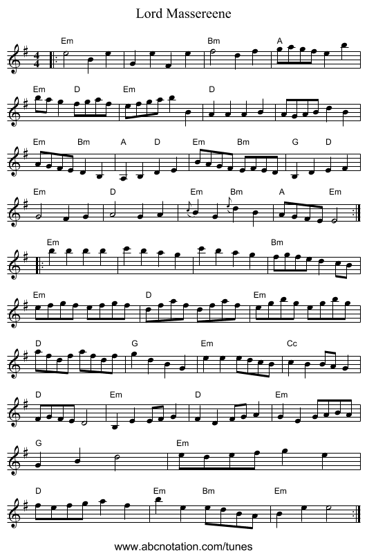 Lord Massereene - staff notation