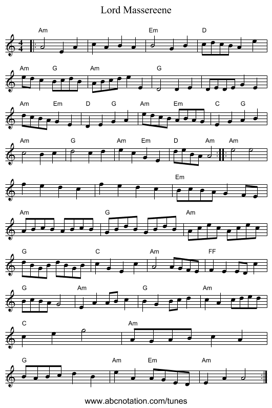 Lord Massereene - staff notation