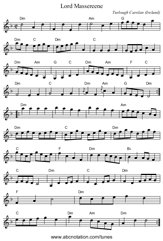 Lord Massereene - staff notation