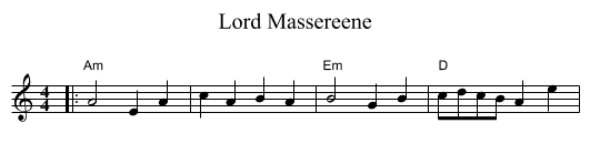 Lord Massereene - staff notation