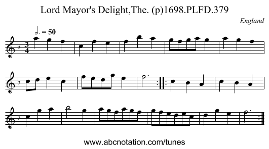 Lord Mayor's Delight,The. (p)1698.PLFD.379 - staff notation