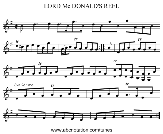 LORD Mc DONALD'S REEL - staff notation