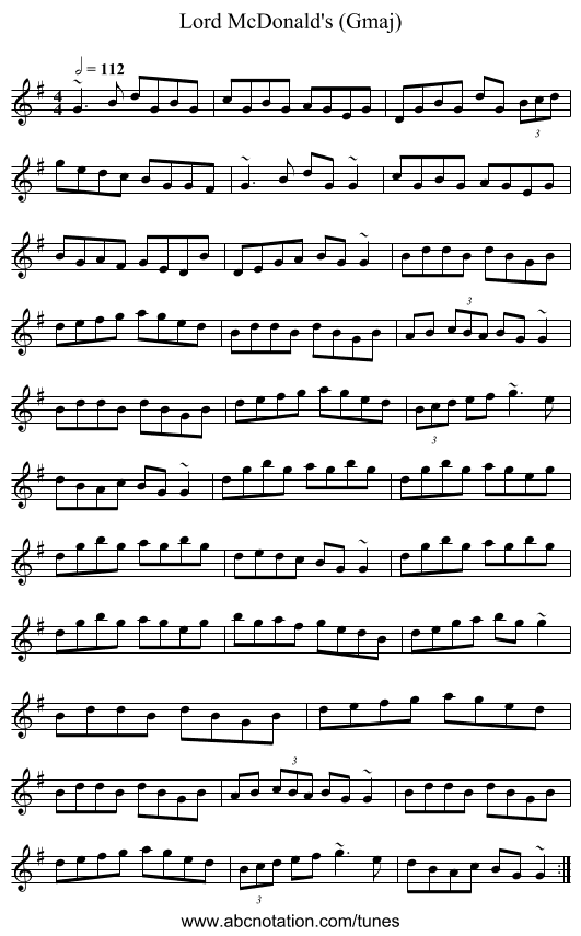 Lord McDonald's (Gmaj) - staff notation