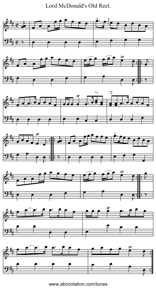 Lord McDonald's Old Reel. - staff notation