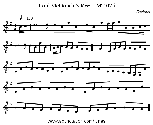 Lord McDonald's Reel. JMT.075 - staff notation