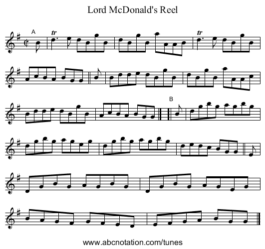 Lord McDonald's Reel - staff notation
