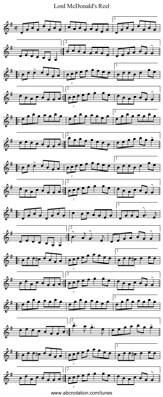 Lord McDonald's Reel - staff notation