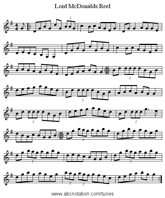 Lord McDonalds Reel - staff notation
