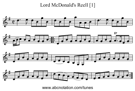 Lord McDonald's Reell [1] - staff notation