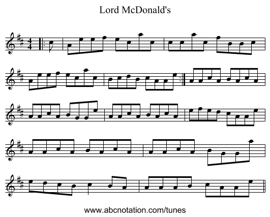 Lord McDonald's - staff notation