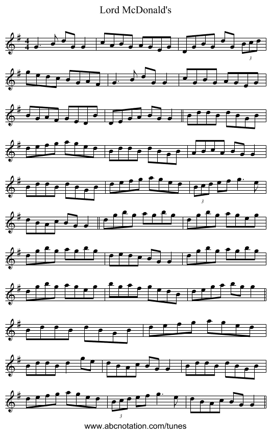 Lord McDonald's - staff notation
