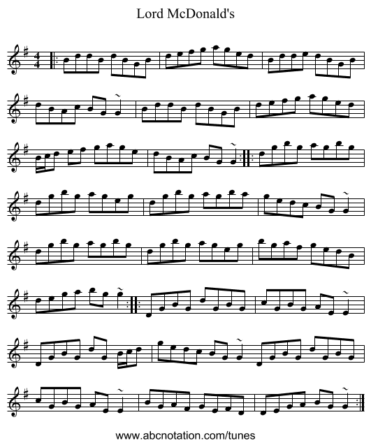 Lord McDonald's - staff notation