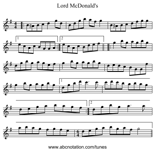 Lord McDonald's - staff notation