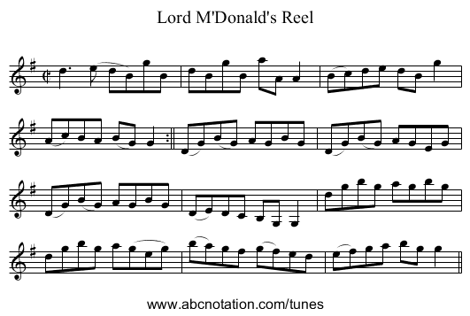 Lord M'Donald's Reel - staff notation