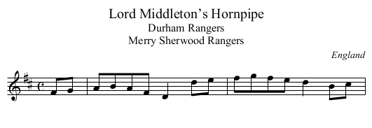 Lord Middleton’s Hornpipe - staff notation