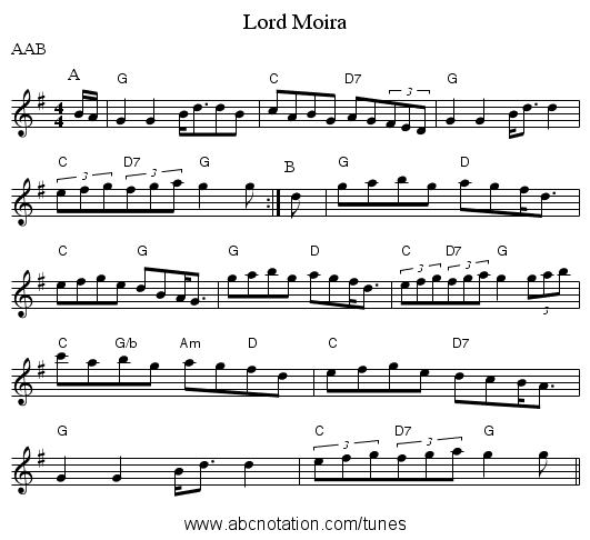 Lord Moira - staff notation