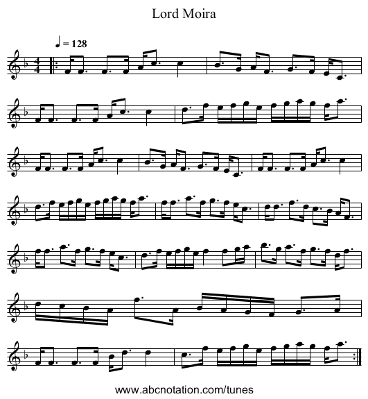 Lord Moira - staff notation