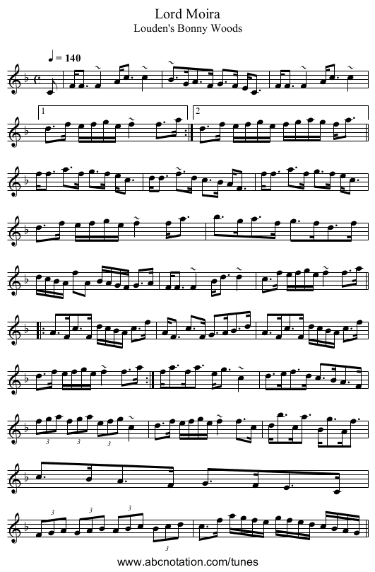 Lord Moira - staff notation