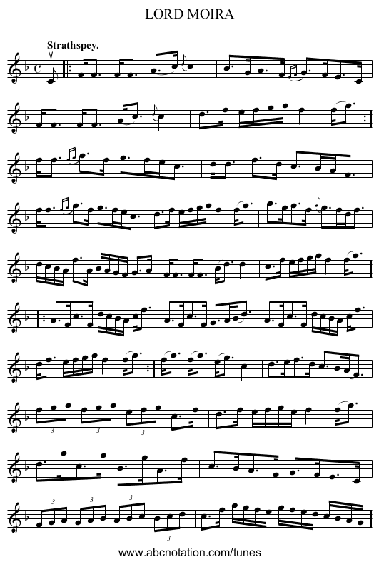 LORD MOIRA - staff notation