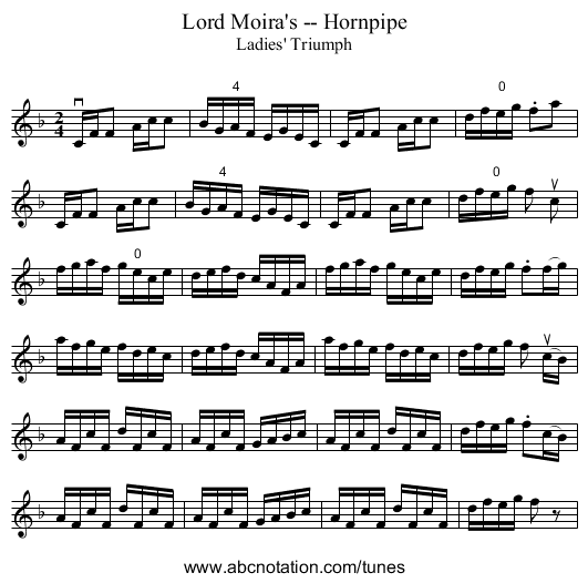 Lord Moira's -- Hornpipe - staff notation