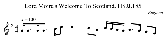Lord Moira's Welcome To Scotland. HSJJ.185 - staff notation