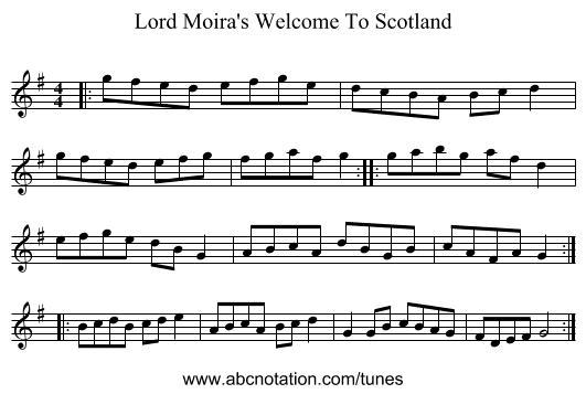 Lord Moira's Welcome To Scotland - staff notation