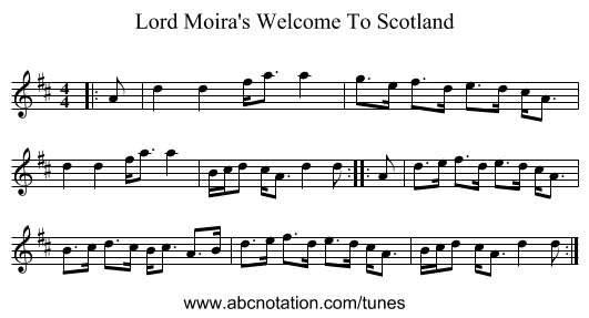 Lord Moira's Welcome To Scotland - staff notation