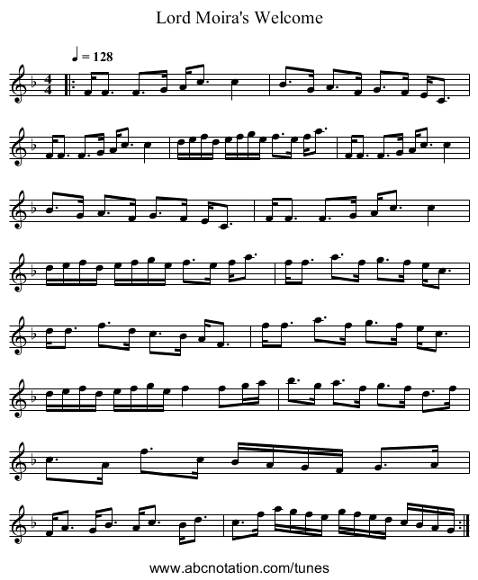 Lord Moira's Welcome - staff notation