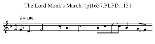 Lord Monk's March. (p)1657.PLFD1.151, The - staff notation