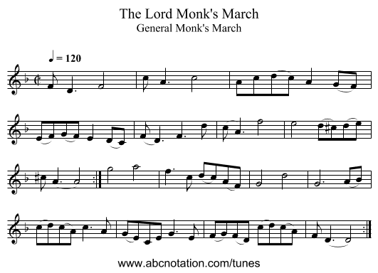 Lord Monk's March, The - staff notation