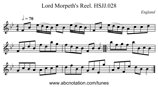 Lord Morpeth's Reel. HSJJ.028 - staff notation