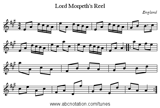 Lord Morpeth's Reel - staff notation