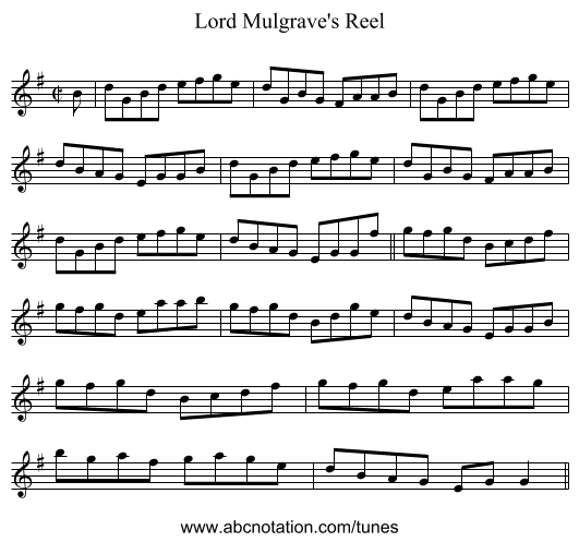 Lord Mulgrave's Reel - staff notation
