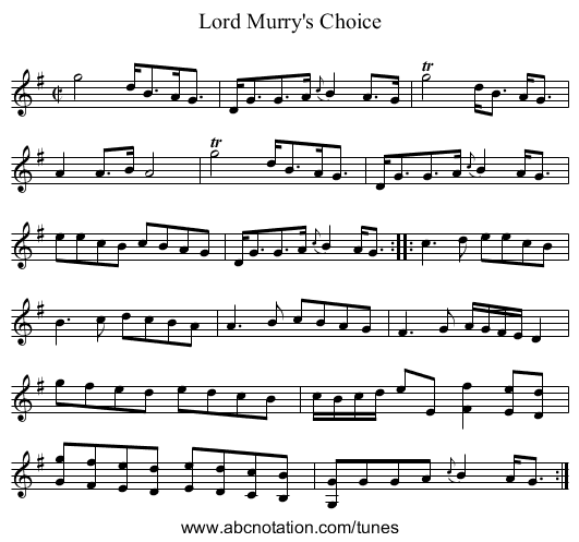 Lord Murry's Choice - staff notation